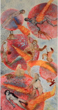 Nalini Malani  Akka , 2006, acrylic and enamel reverse painting on Mylar sheet, 150 x 76 cm; courtesy IMMA